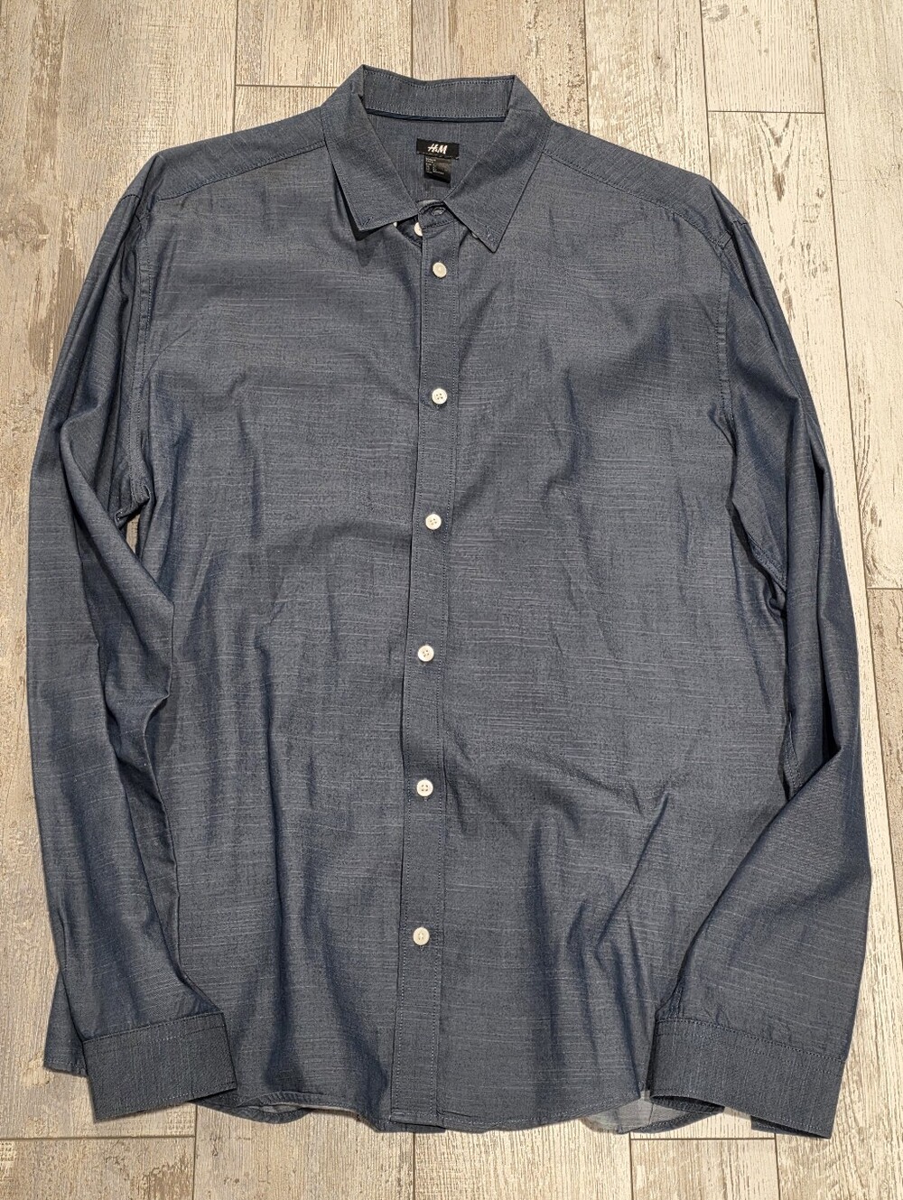 XL Men's H&M Dress Shirt 100% Cotton Dark Blue 46-48 Long Sleeve Button-down